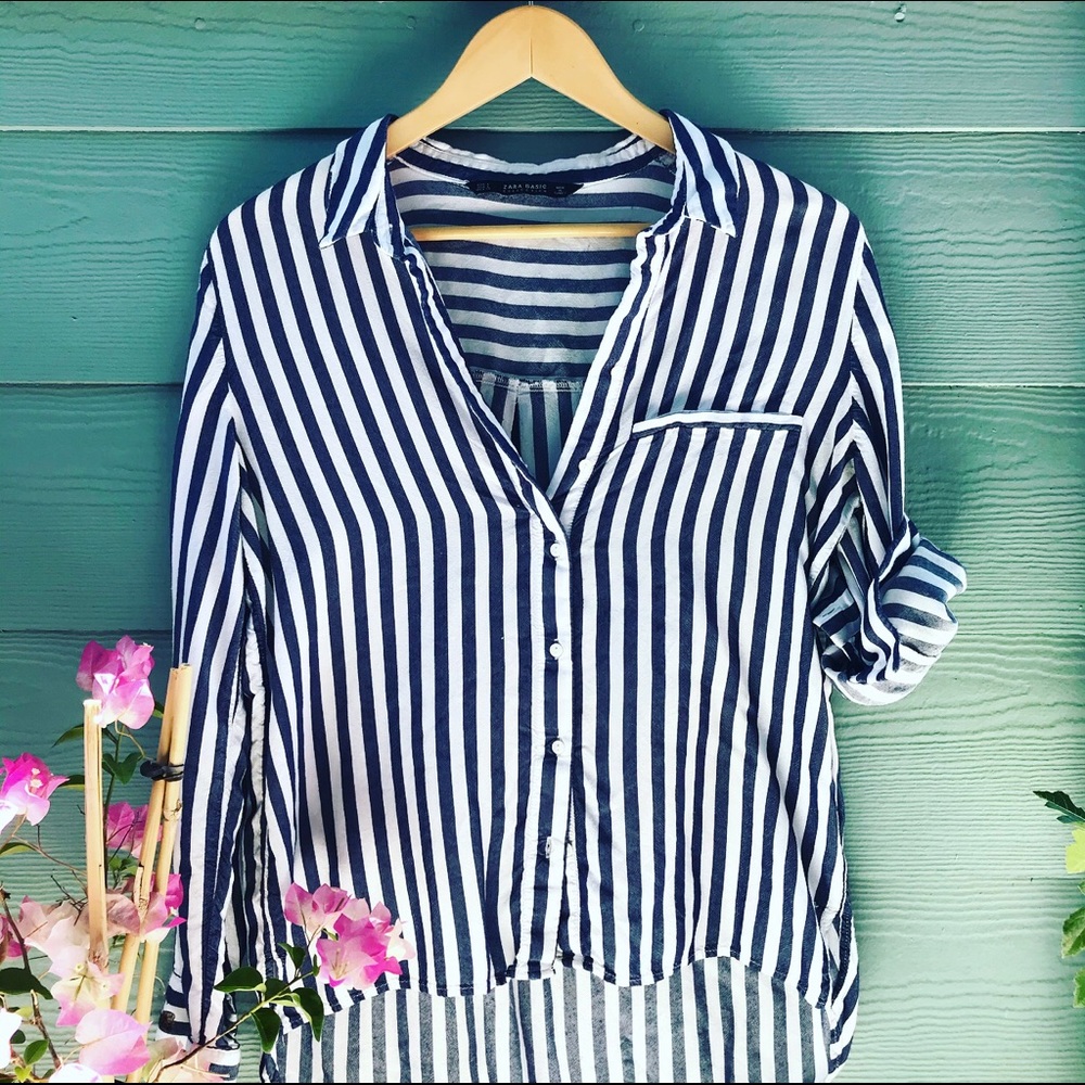 Zara striped button front blouse